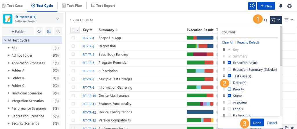 Hide Column on Test Cycle List View Hide Column on Test Cycle List View