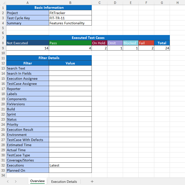 Overview Tab of Excel Overview Tab of Excel