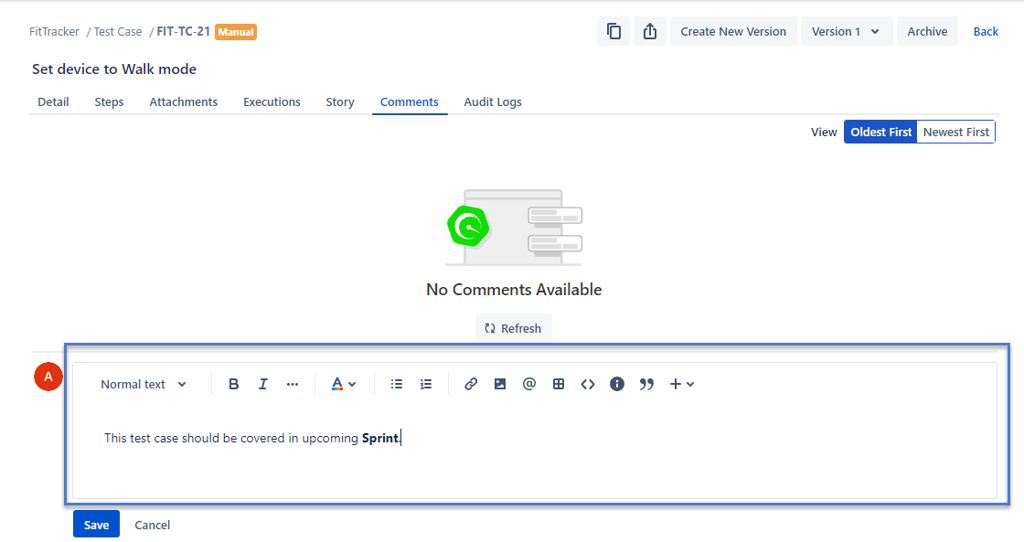 Save Test Case Comments Save Test Case Comments
