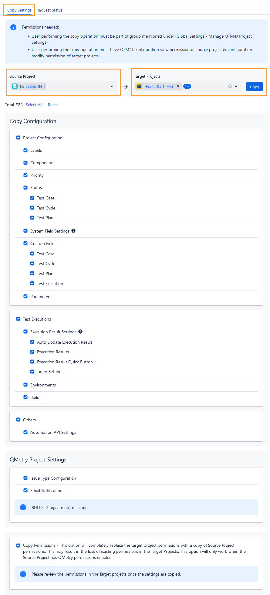 Copy Project Settings Option Copy Project Settings Option