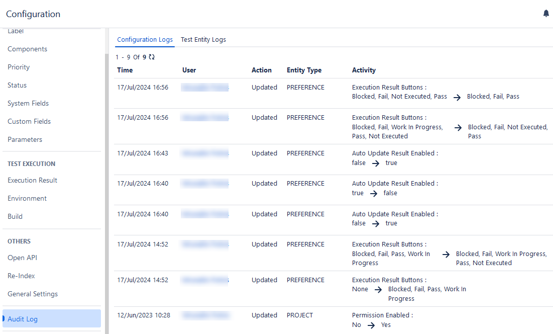 Configuration Logs Configuration Logs