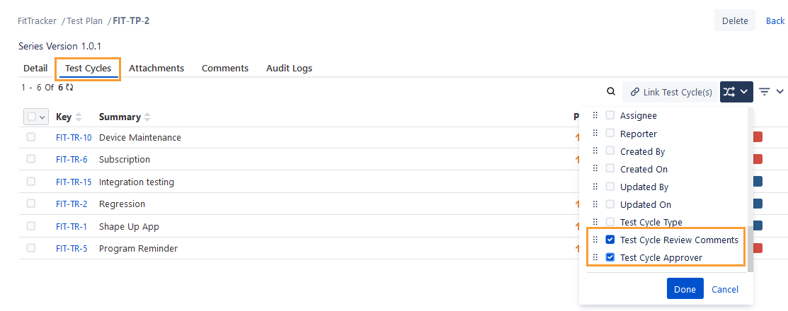 View Custom Fields Test Cycle Tab View Custom Fields Test Cycle Tab