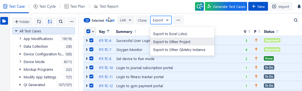 Export Test Cases to Other Project Export Test Cases to Other Project