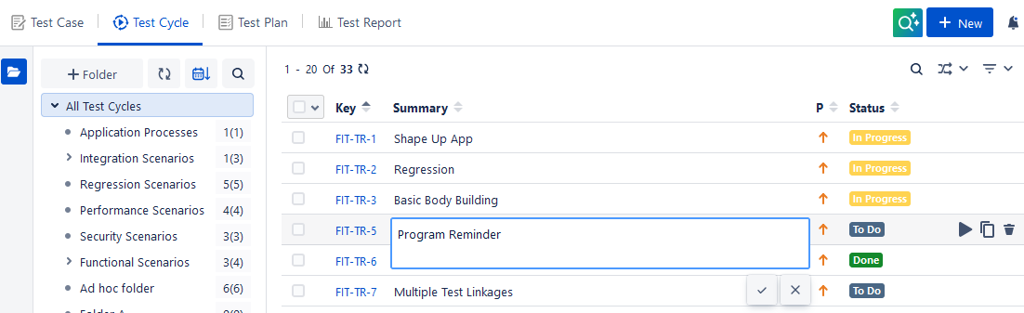 Edit Test Cycle Summary List View Edit Test Cycle Summary List View