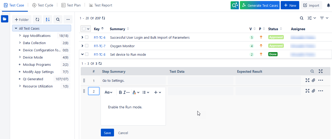 Edit Test Steps Inline Edit Test Steps Inline