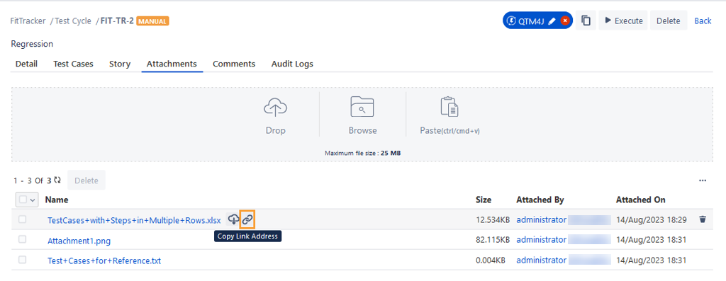 Copy Link Address of Test Cycle Attachments Copy Link Address of Test Cycle Attachments