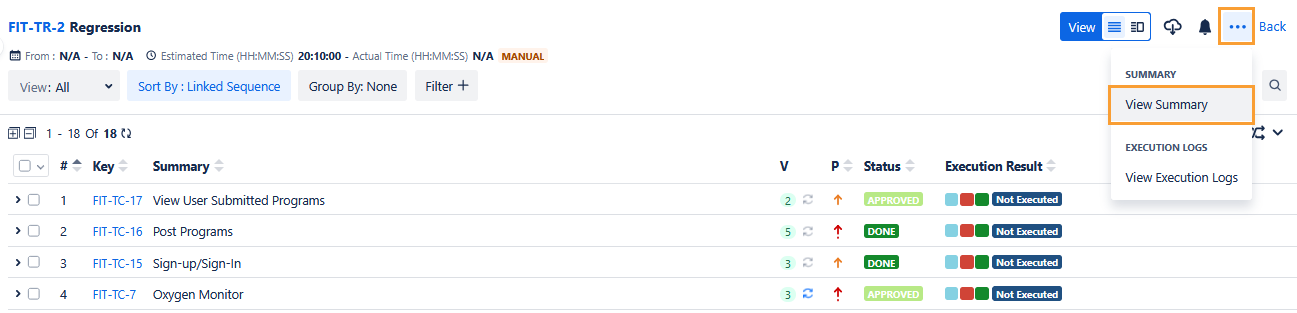 Test Execution View Summary Test Execution View Summary