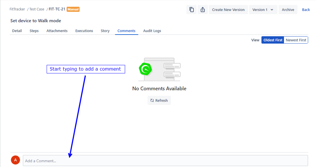 Add Test Case Comments Add Test Case Comments