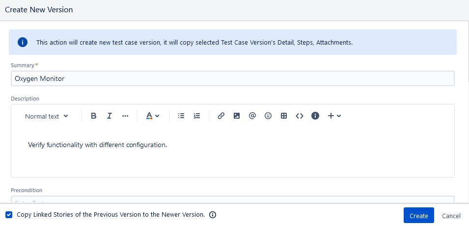 Create New Version Screen Create New Version Screen