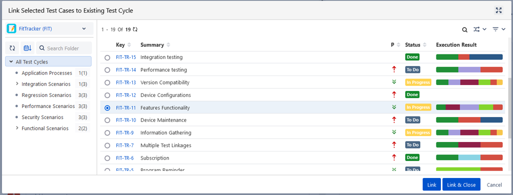 Select Test Cycles to link Test Cases Select Test Cycles to link Test Cases