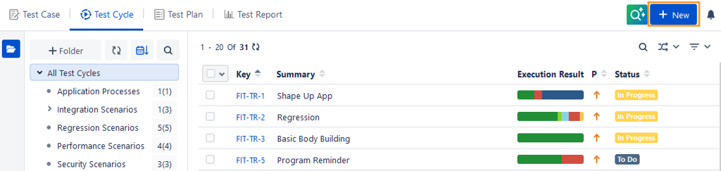 New Button for Create Test Cycle New Button for Create Test Cycle
