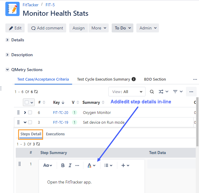 Edit Test Step Inline on Story Edit Test Step Inline on Story