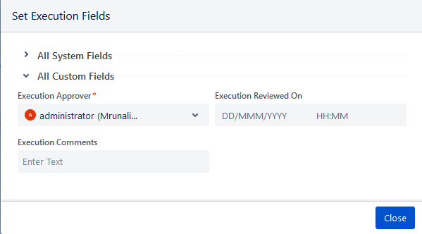 Set Execution Fields Dialog Box Set Execution Fields Dialog Box