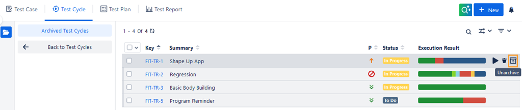 Unarchive a Single Test Cycle Unarchive a Single Test Cycle