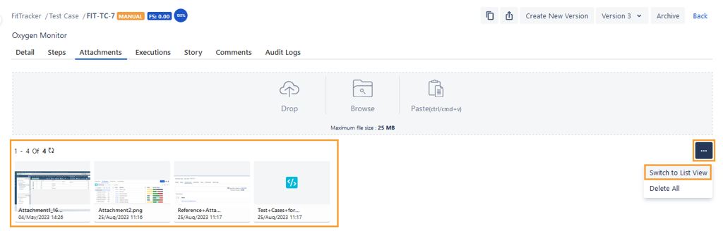Test Case Attachment Switch to List View Test Case Attachment Switch to List View