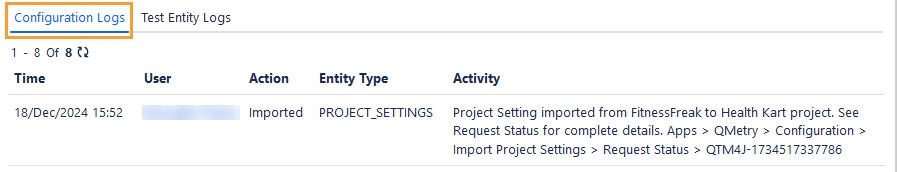 Audit Log for Import Project Settings Audit Log for Import Project Settings