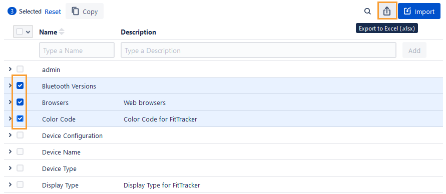 Export Parameters Export Parameters