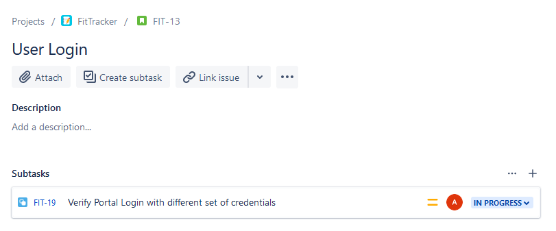 Subtask on Story Page Subtask on Story Page